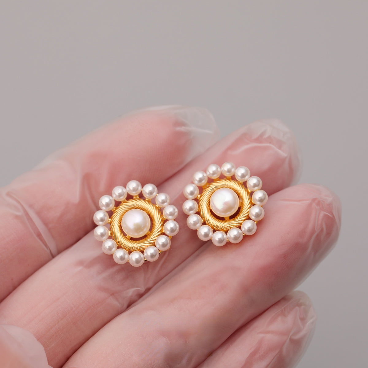 ALODIA SUN FLOWER EARRING IN BRASS WITH 18K GOLD FINISH AND PEARLS